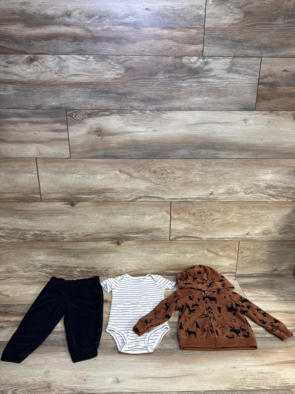 Simple Joys 3pc Moose Print Fleece Full Zip Jacket Set Brown sz 18m