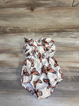 Shien Butterfly Ruffled Trim Crisscross Backless Bodysuit Beige sz 3-6m