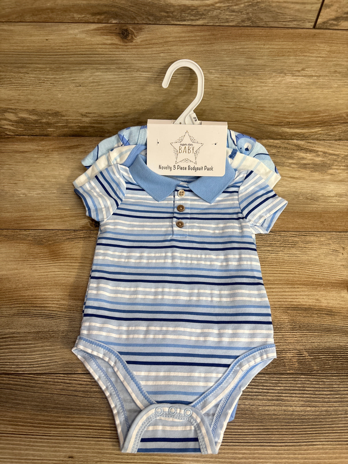 NEW Superstar Baby 3pk Polo Bodysuit Set Light Blue sz 6-9m