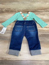 NEW Cat & Jack 3pc Henley Suspender Set Green sz 3-6m