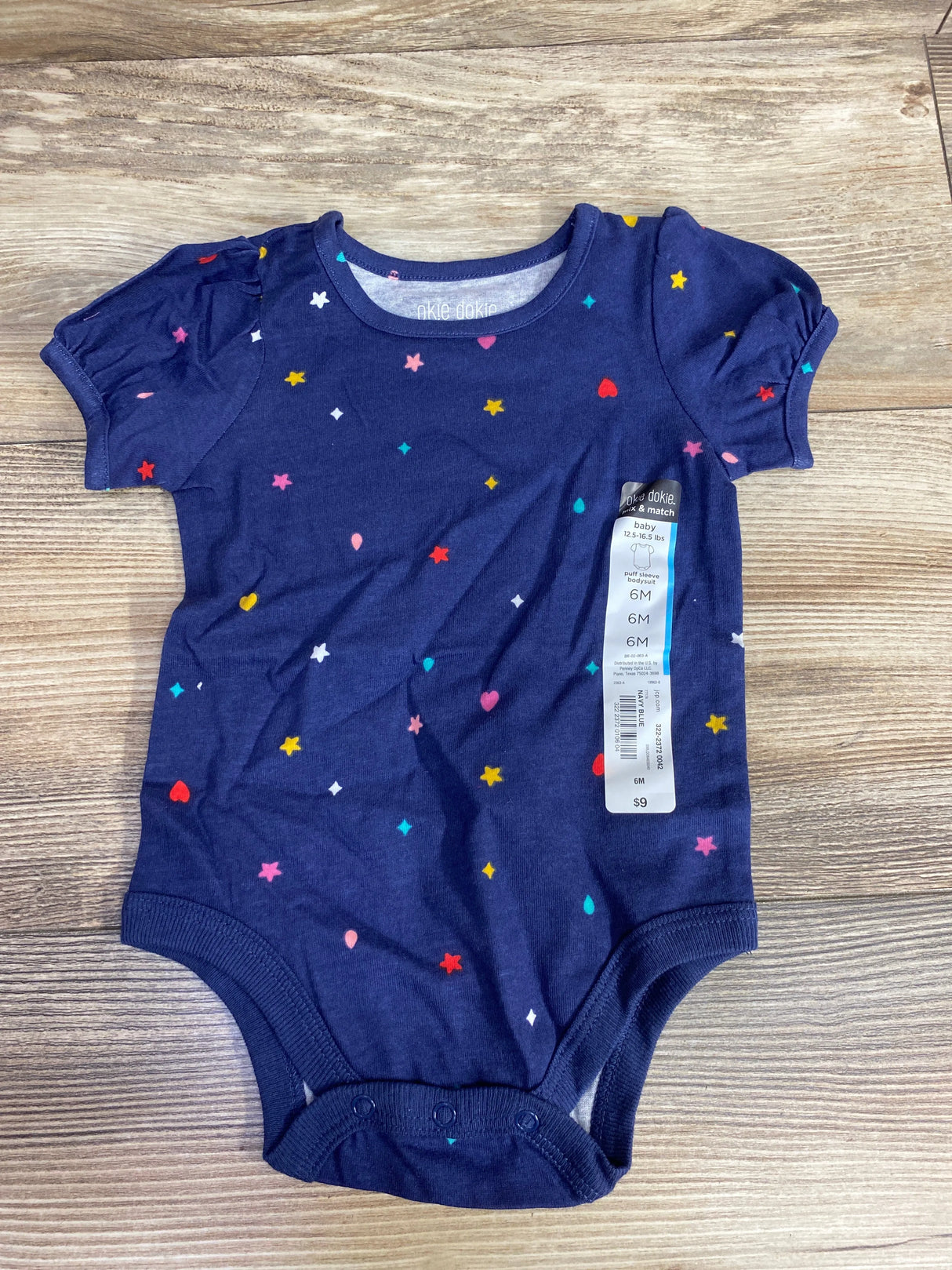 NEW Okie Dokie Navy Blue Puff Sleeve Bodysuit sz 6m