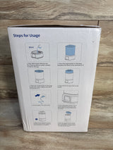 Baby bottle sterilizer usage instructions on product packaging with illustrated steps