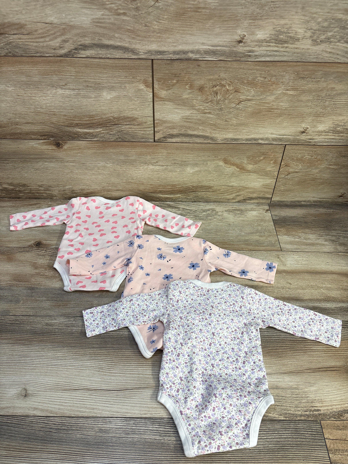 Minicoco 3pk Long Sleeve Bodysuits Pink sz 0/3m