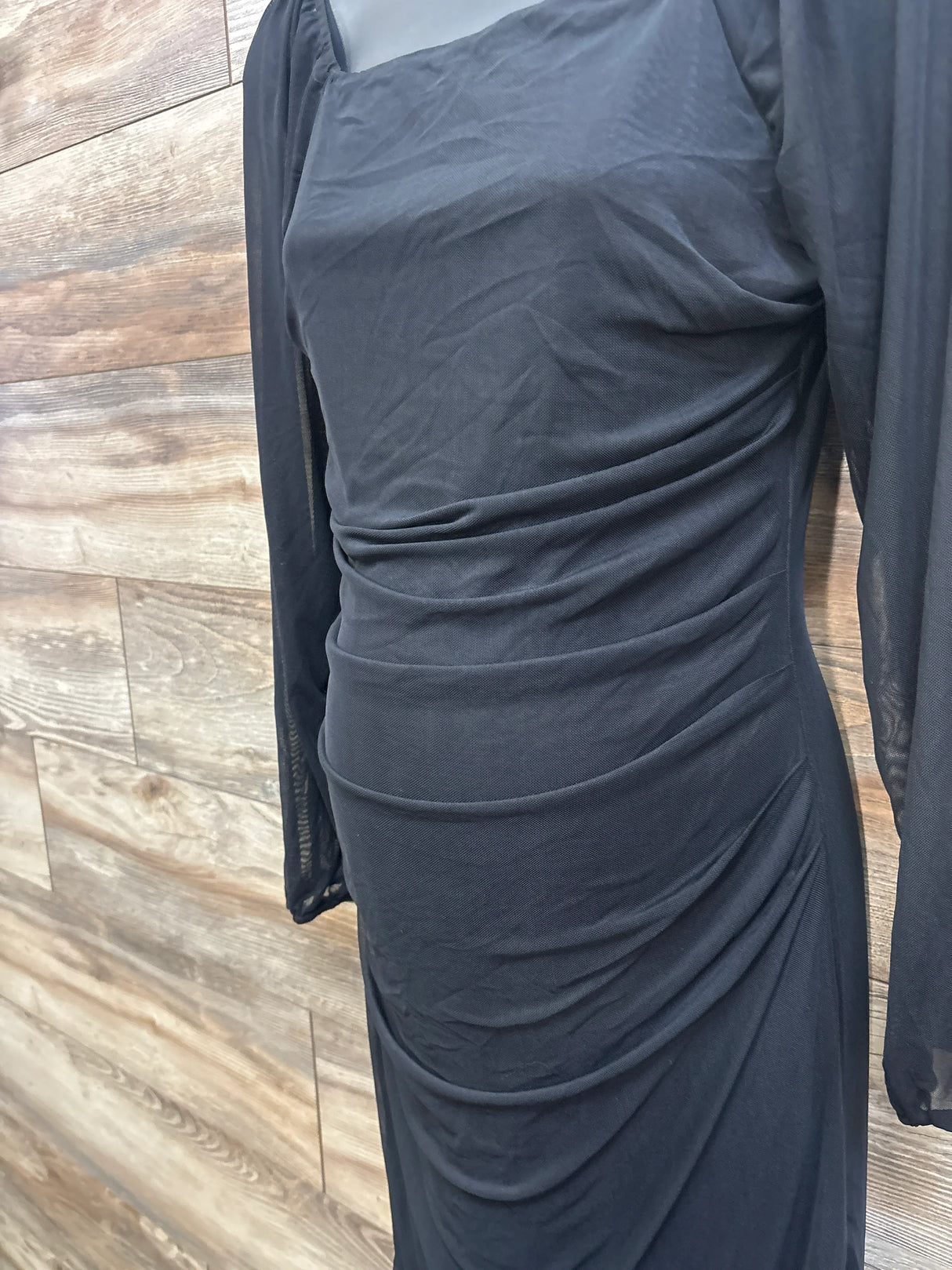 Maternity Mesh Sleeve Ruched Dress Black sz Large