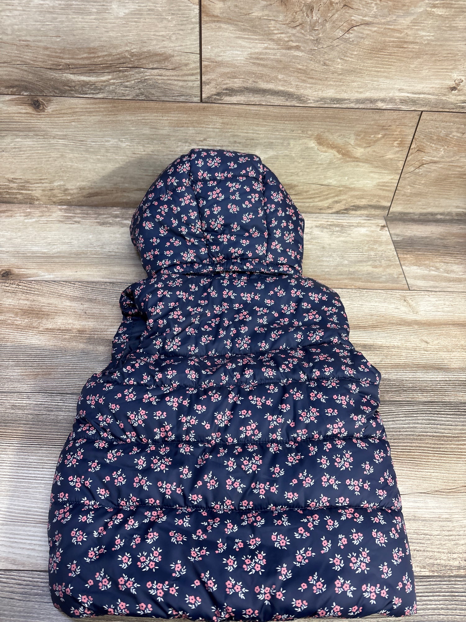 NEW H&M Floral Hooded Puffer Vest Navy sz 3/4T