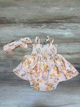 Milkberry 2pc Bamboo Smocked Bodysuit Dress & Headband Set Peach sz 0-3m