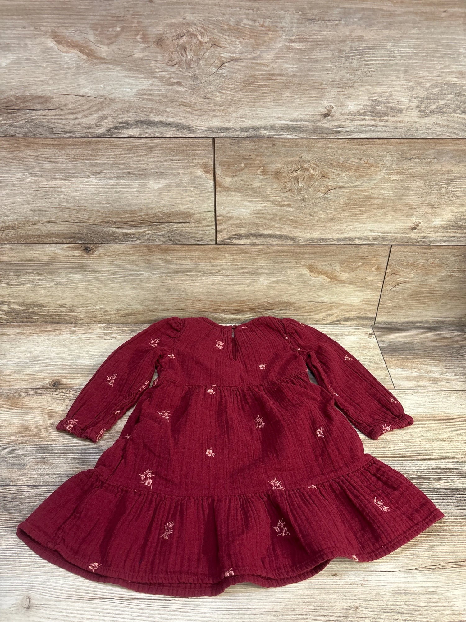 Cat & Jack Embroidered Gauze Dress Maroon sz 4T