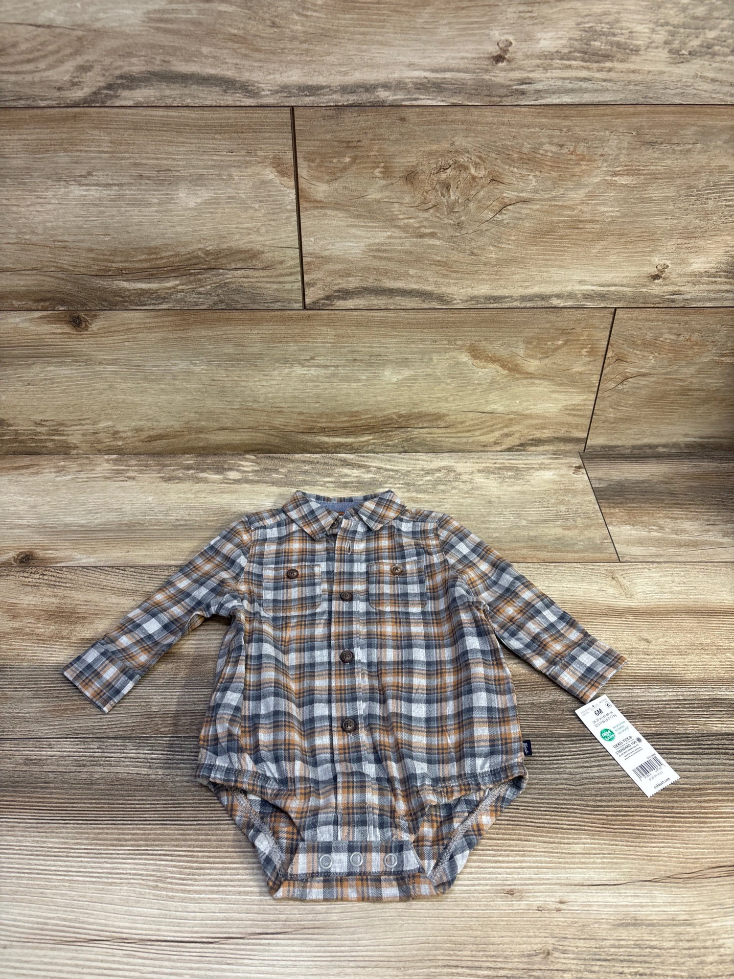NEW Oshkosh Plaid Flannel Button Up Bodysuit Orange sz 6m