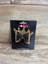 NEW Layered Crown Glitter Hair Bow Black/Gold