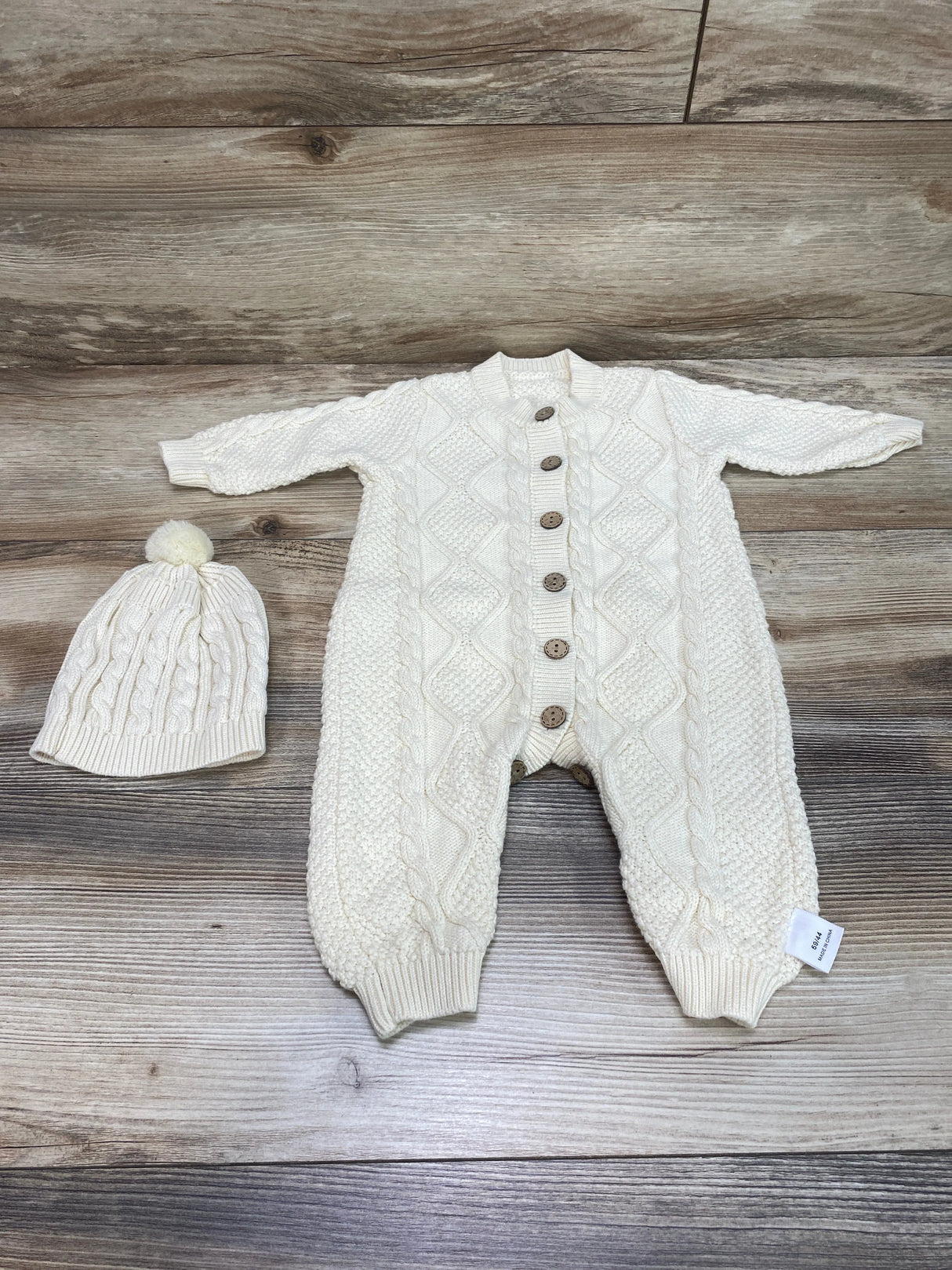 Iadoer Cable Knit Sweater Romper & Hat Set Ivory 0-3m