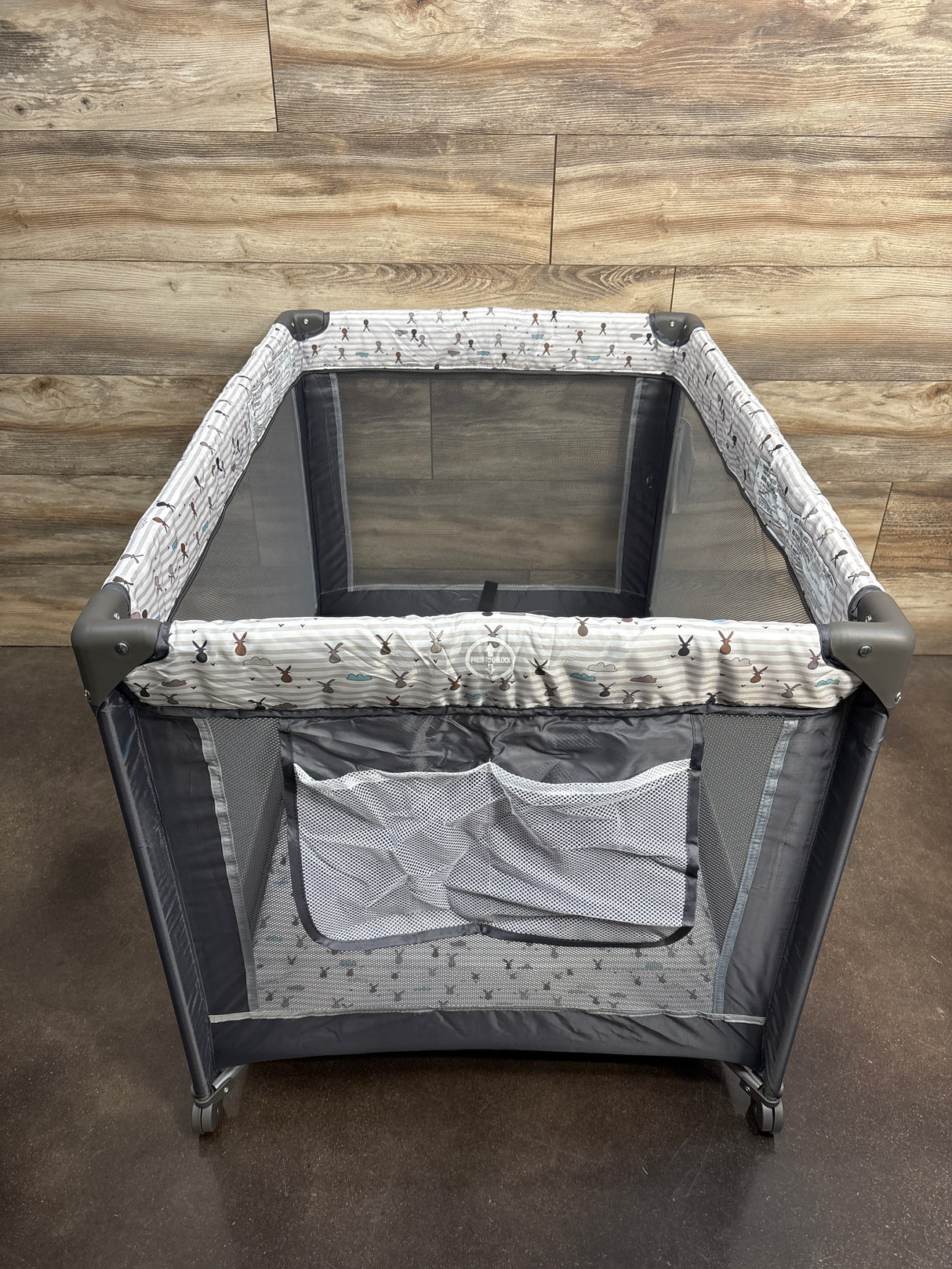 NEW Pamo Babe Portable Playard w/ Mat & Toy Bar, Grey