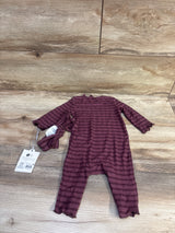 NEW Cloud Island 2Pc Jacquard Checkered Romper & Headwrap Wine sz 0-3m