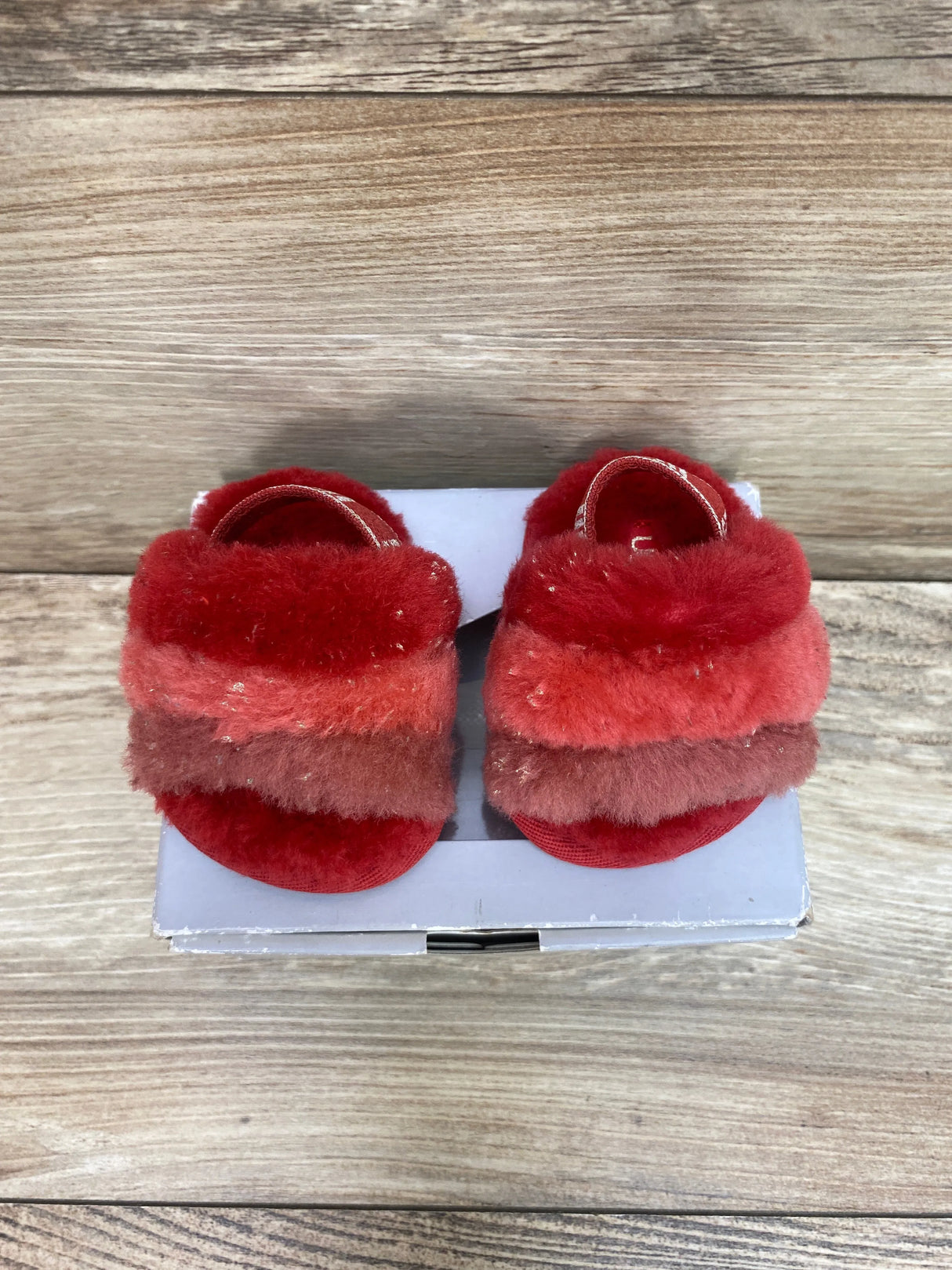 UGG Fluff Yeah Metallic Sparkle Red Sz 0c/1c