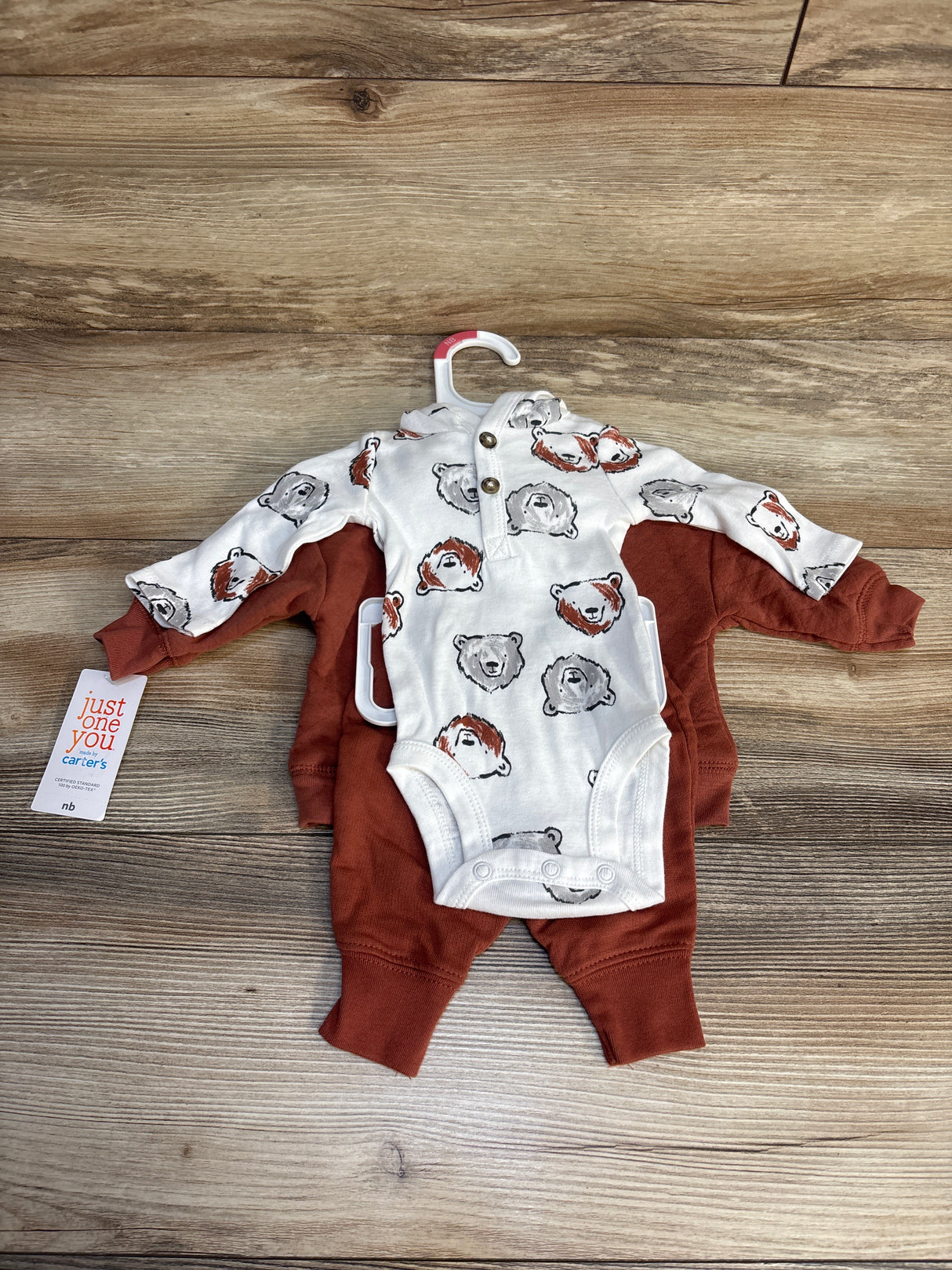 Just One You 3pc Bear Bodysuit Set White sz Newborn