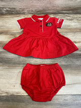 NEW Burberry 2pc Emiko Bear Polo Shirt Dress & Bloomers Red sz 3m