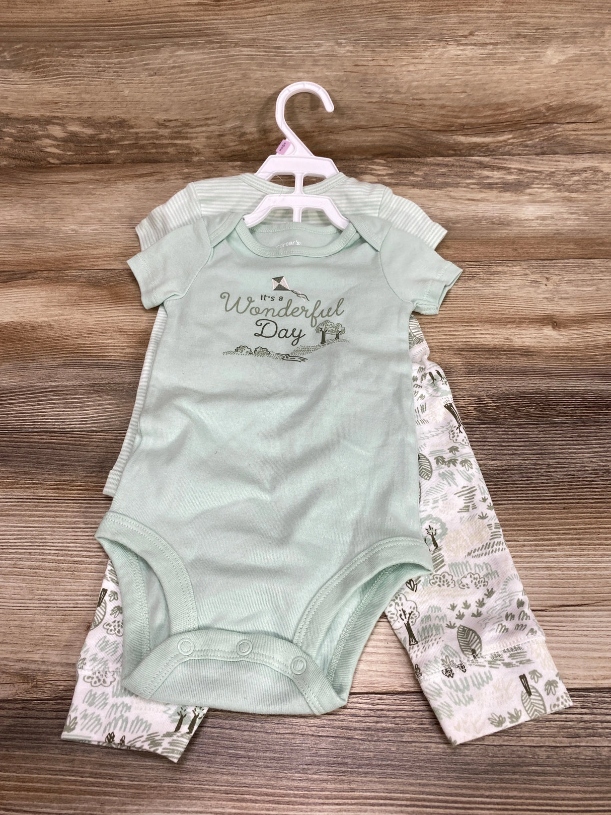 NWoT Carter's 3pc It's A Wonderful Day Bodysuit Set Green sz 9m