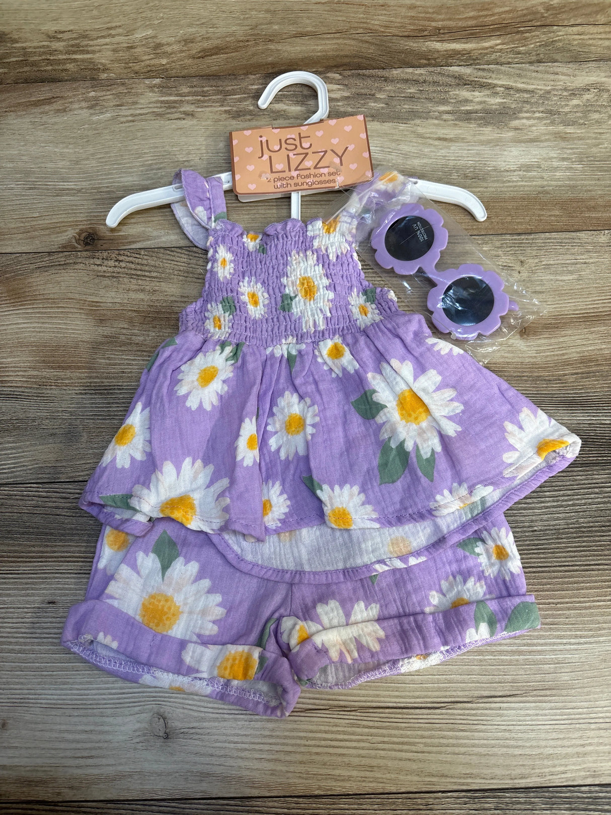 NEW Just Lizzy 3pc Floral Ruffled Smocked Tank & Bottoms Set Lilac sz 12m
