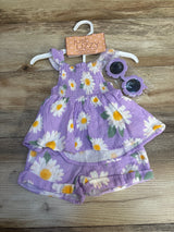 NEW Just Lizzy 3pc Floral Ruffled Smocked Tank & Bottoms Set Lilac sz 12m