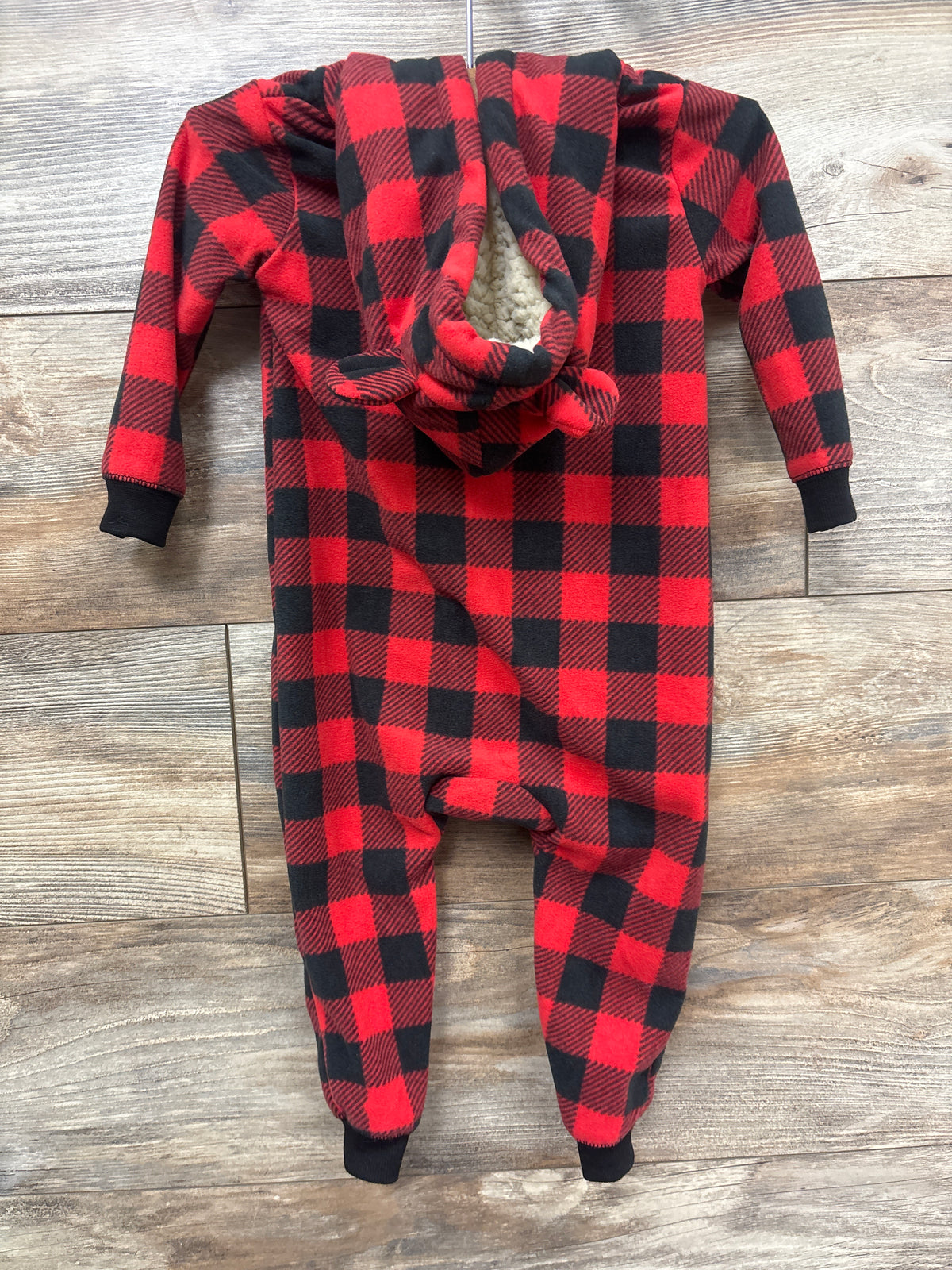 Shein Plaid Fleece Sherpa Lined Hooded Coverall Red sz 12-18m