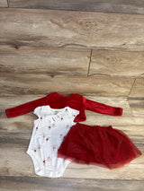 NEW First Impressions 3pc Bodysuit, Skirt, & Velour Cardigan Red sz 18m