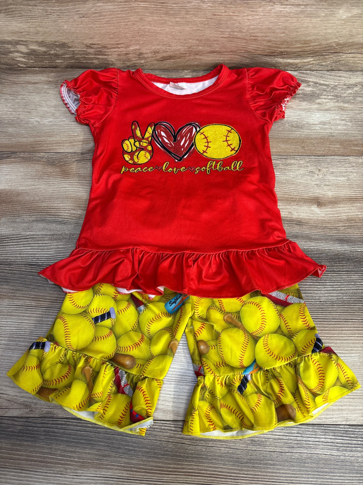 2pc Peace Love Softball Shirt & Shorts Red sz 3T - Me n Mommy To Be