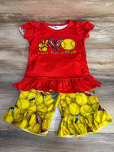 2pc Peace Love Softball Shirt & Shorts Red sz 3T - Me n Mommy To Be