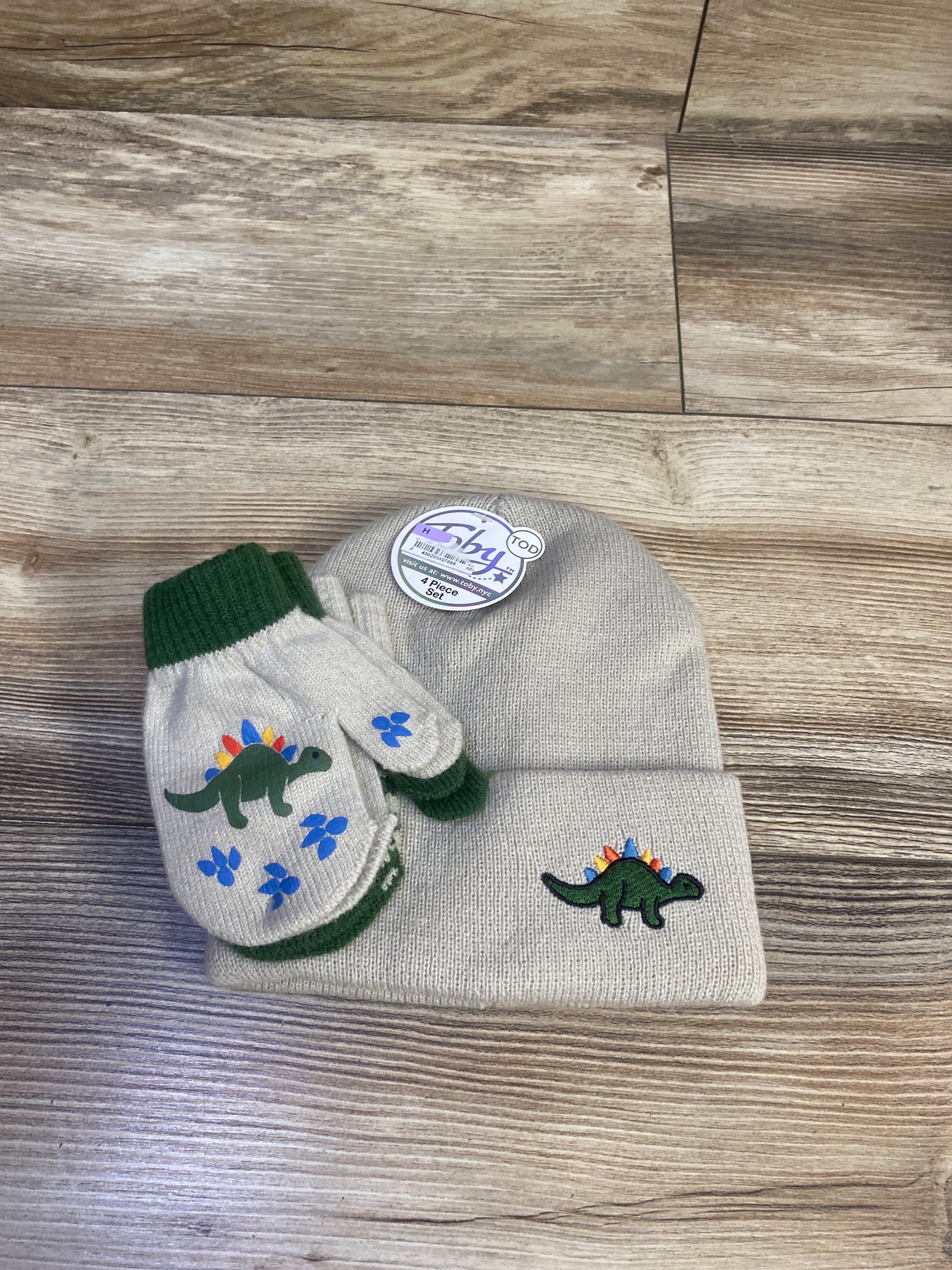 NEW Toby & Me Dinosaur 3pc Beanies & Mittens Set sz 12-24m