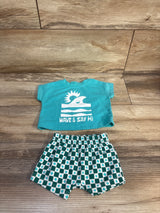 Cat & Jack 2pc Wave & Say Hi Shirt & Shorts Set Teal sz Newborn