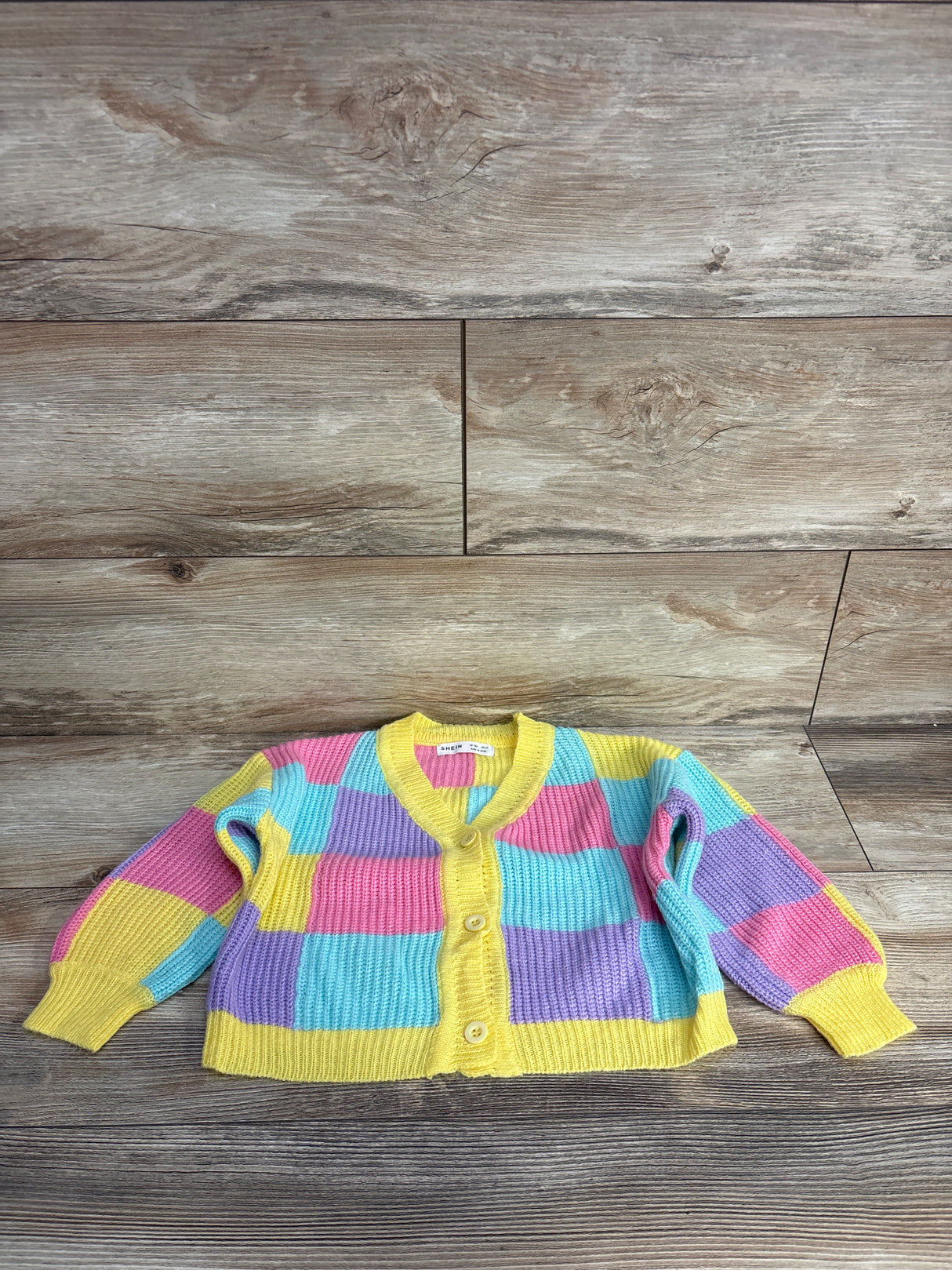 Shein Color Block Button Front Cardigan Yellow sz 4T