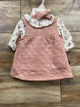 NEW Nicole Miller 3pc Floral Ribbed Bodysuit & Sweater Knit Dress Pink sz 0-3m