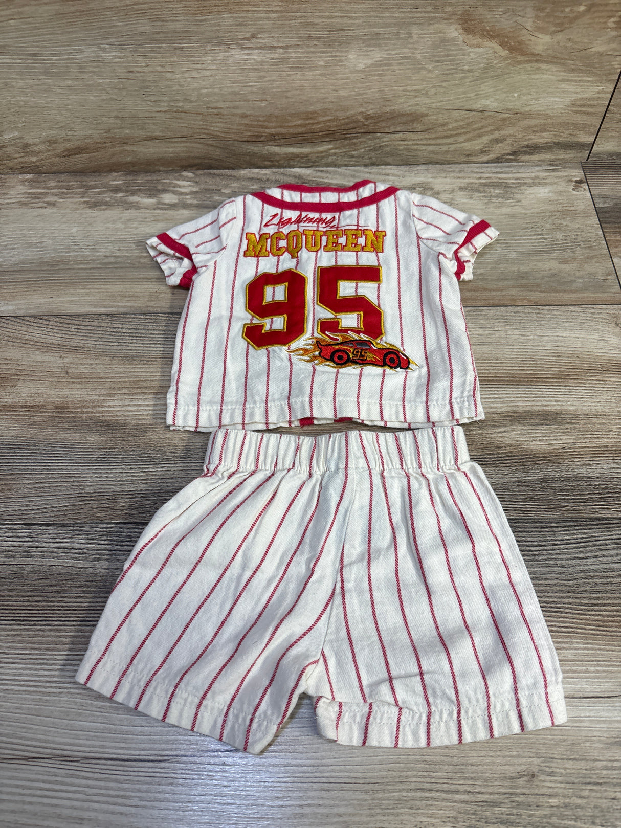 Boxlunch 2pc Pixar Cars Lightning McQueen Baseball Jersey & Shorts Set Cream sz 3m