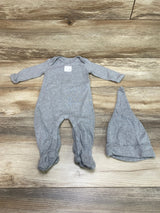 Burt's Bees Baby 2pc Footie & Hat Grey sz 0-3m