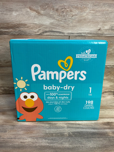 NEW Box of Pampers Baby Dry Diapers 198ct Size 1 - Me n Mommy To Be