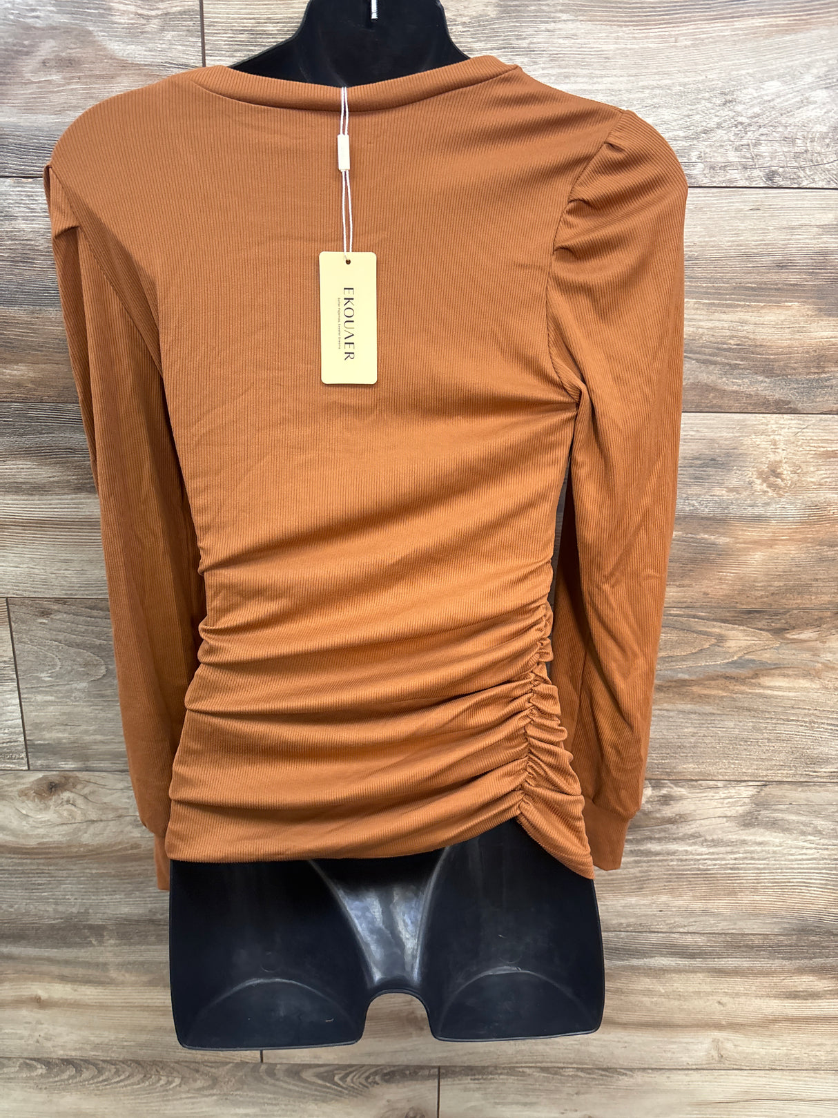 NEW Ekouaer Ribbed Ruched Shirt Brown sz Medium