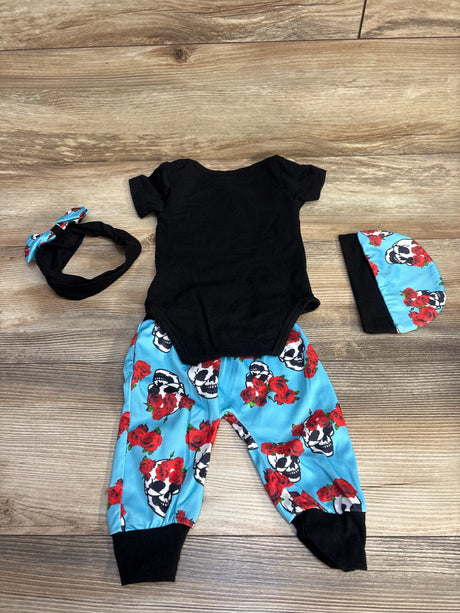 4pc Skull Bodysuit + Pants Set Black sz 3-6m - Me n Mommy To Be