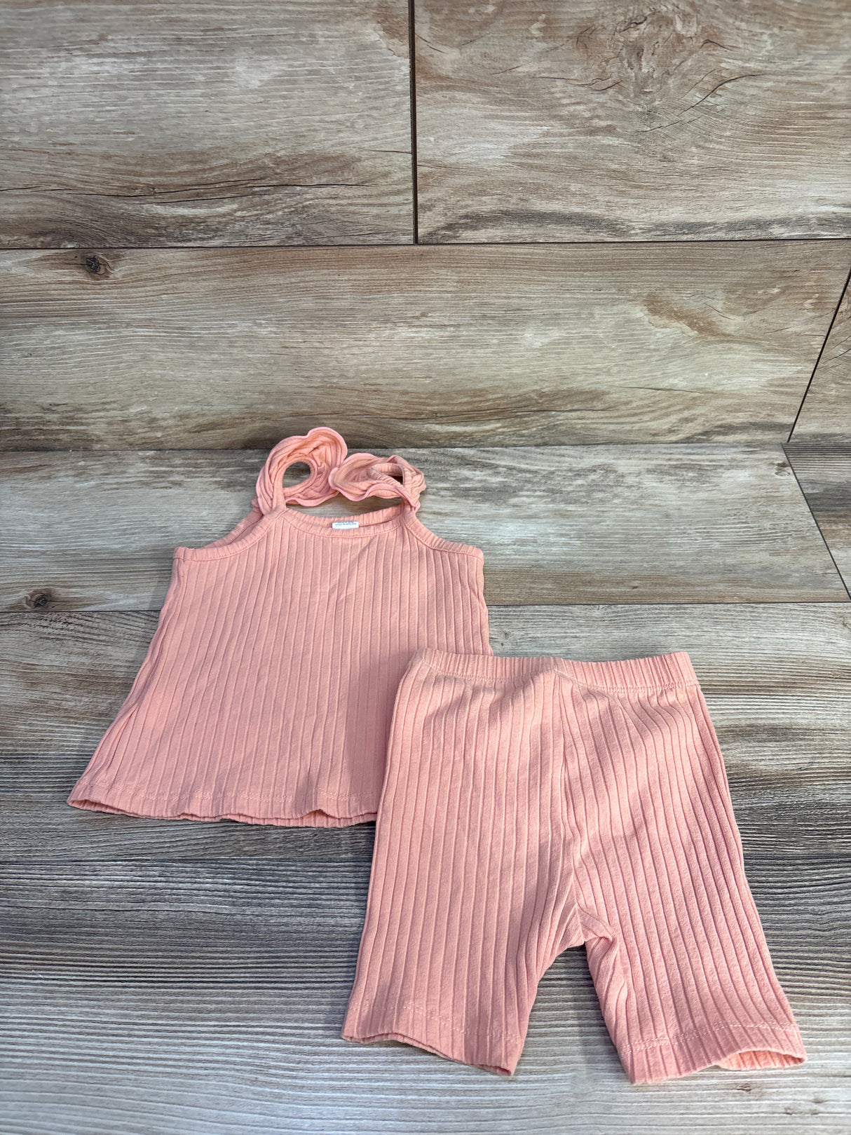 Pl Kids 2pc Ribbed Tank Top & Shorts Set Peach sz 2T