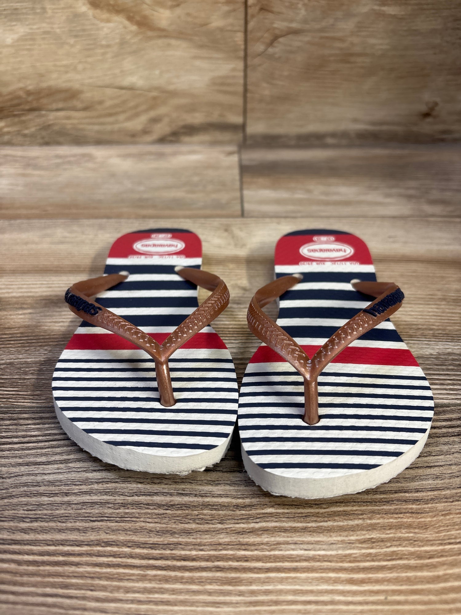 Havaianas Striped Flip Flops White sz 11/12c