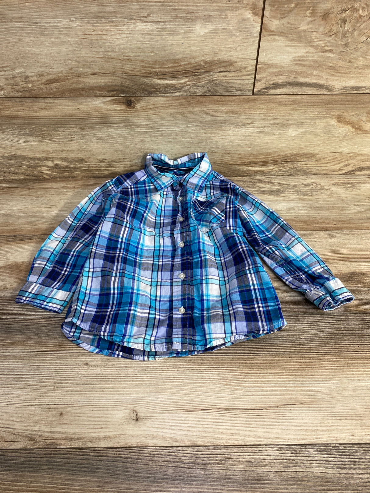 Children's Place Plaid Button Up Shirt Blue sz 4T