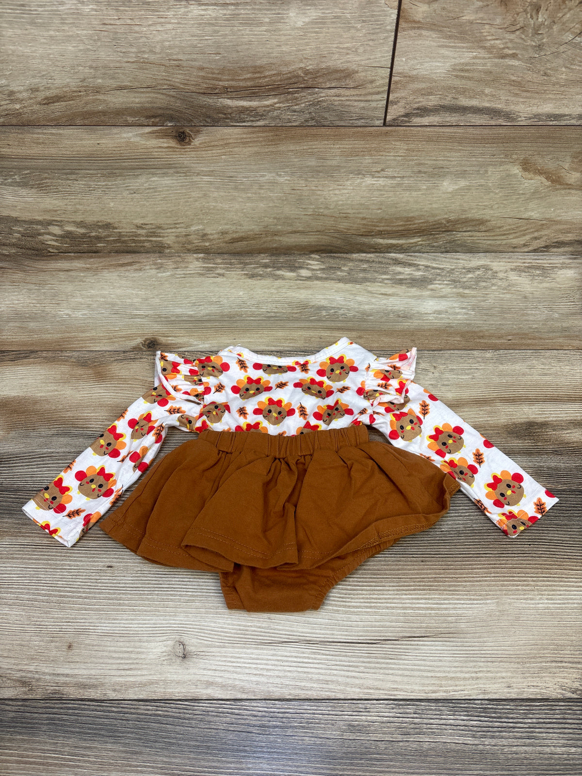 iddolaka Long Sleeve Faux Suspender Turkey Bodysuit Dress White sz 3-6m