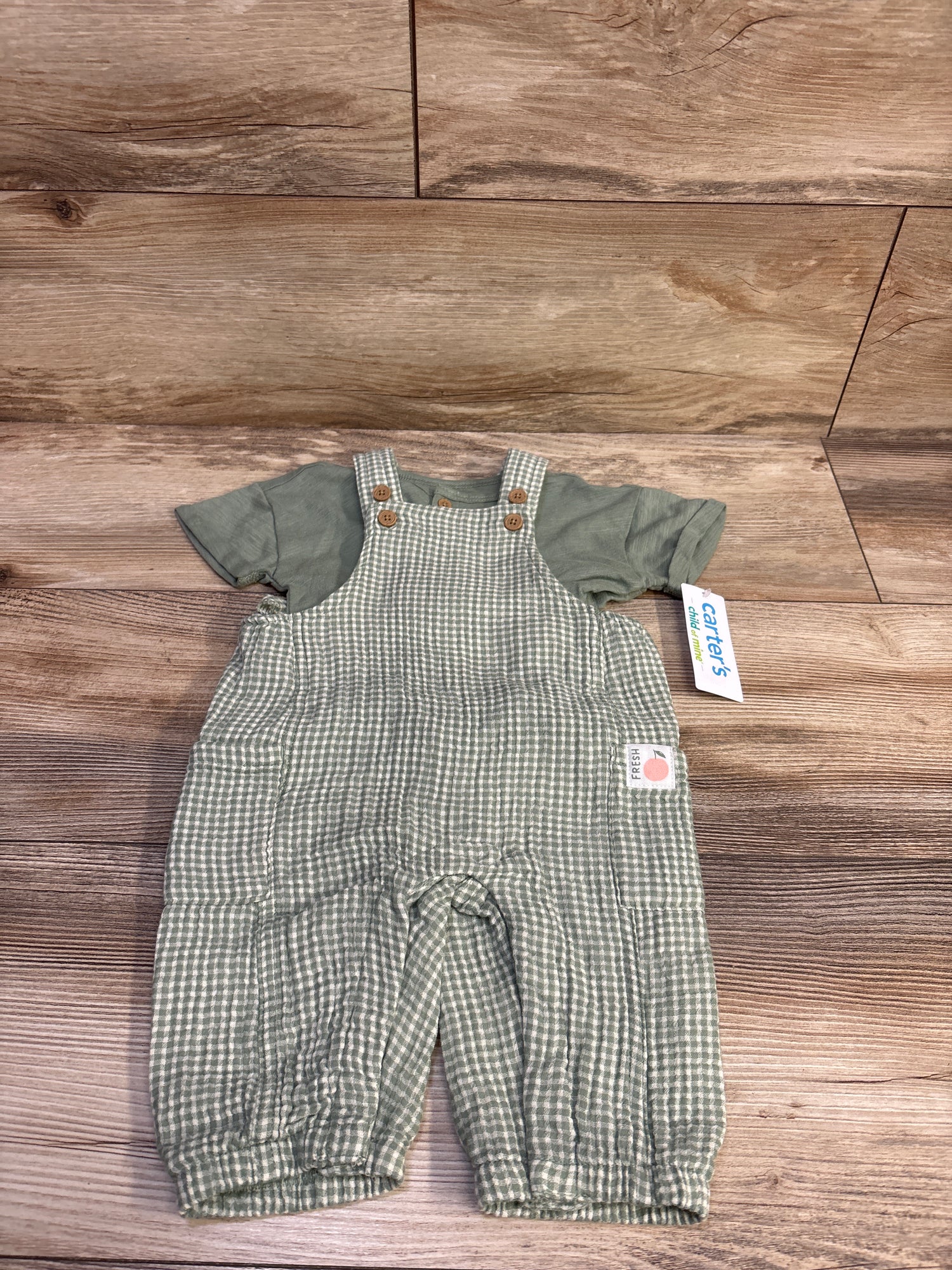 NEW Child of Mine 2pc Henley Shirt & Overalls Set Green sz 0-3m