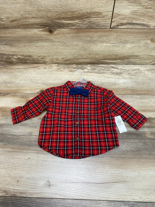 NEW Old Navy Plaid Button Up Shirt W/Bowtie Red sz 3-6m - Me n Mommy To Be