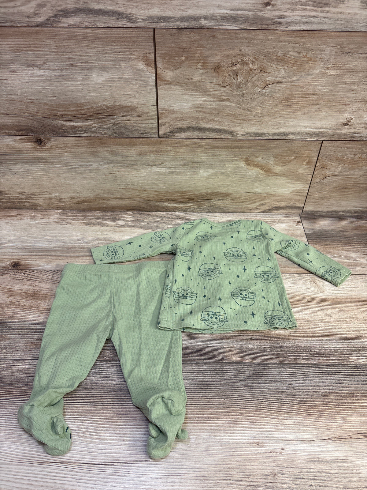 Star Wars 2pc Ribbed Kimono Shirt & Footed Pants Set Green sz 3/6m