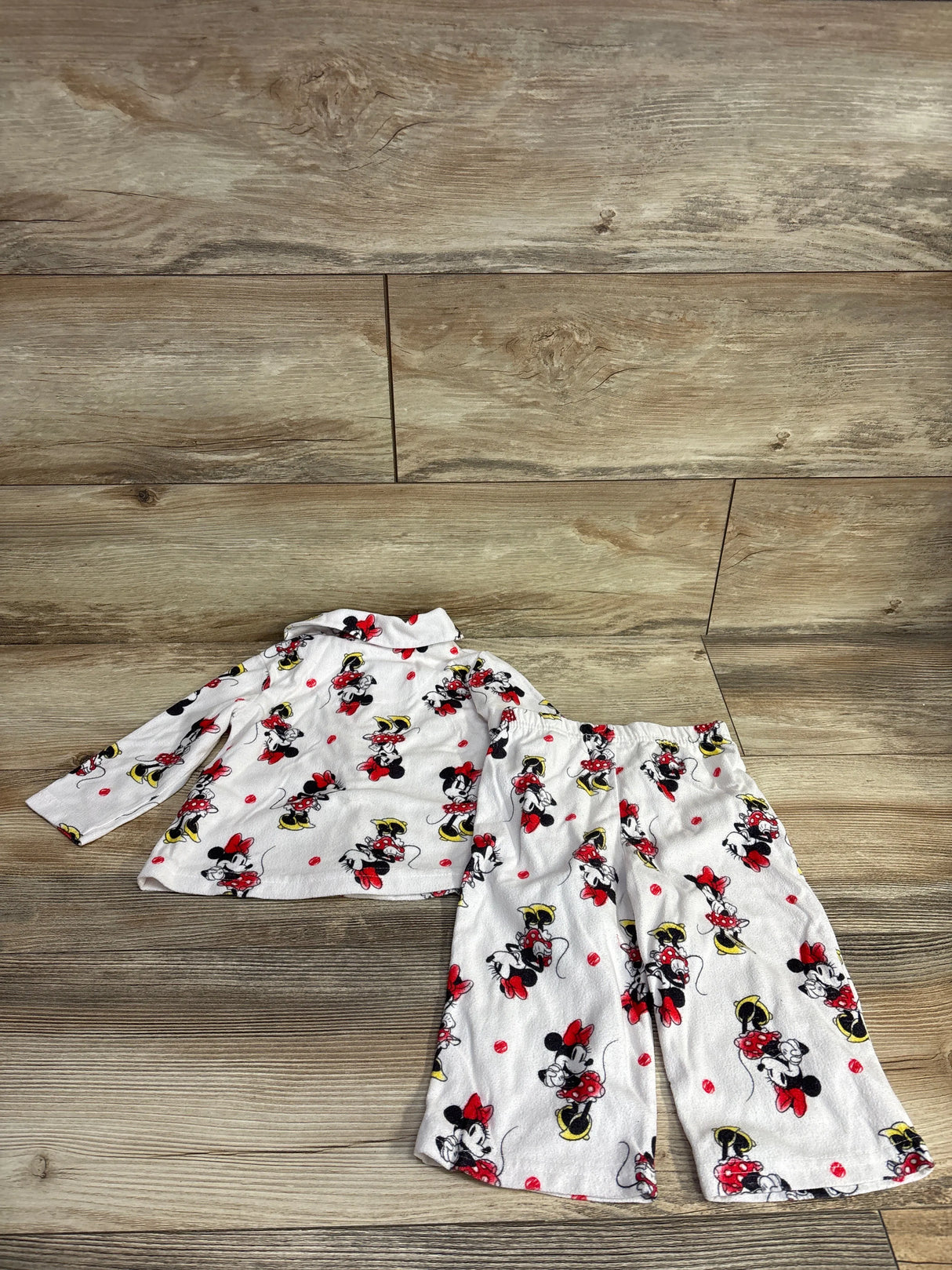 Disney Junior 2pc Minnie Mouse Coat Style Pajama Set White sz 18m