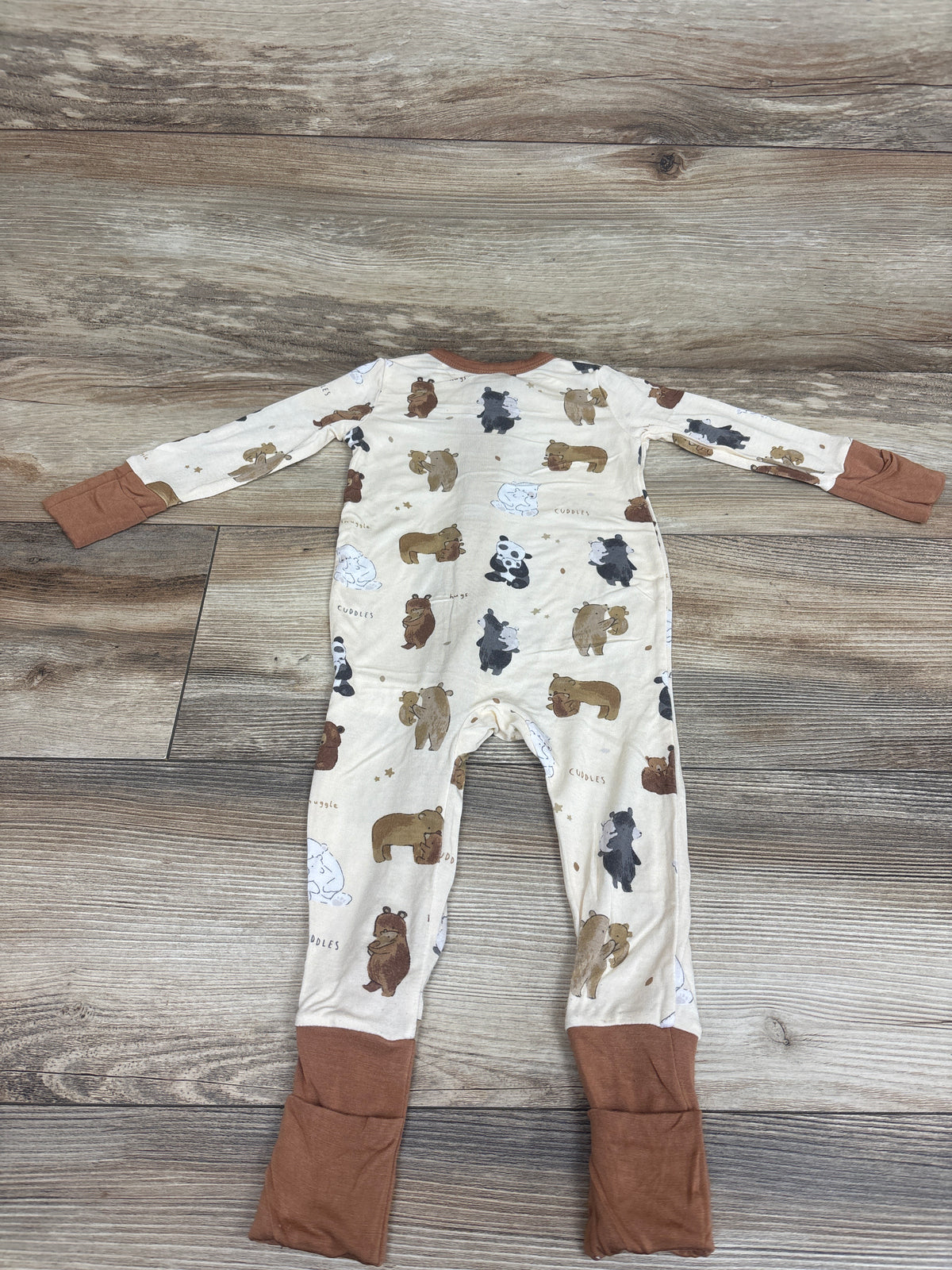 Angel Dear Bamboo Bear Print Convertible Zip Sleeper Cream sz 3-6m