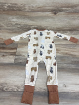 Angel Dear Bamboo Bear Print Convertible Zip Sleeper Cream sz 3-6m