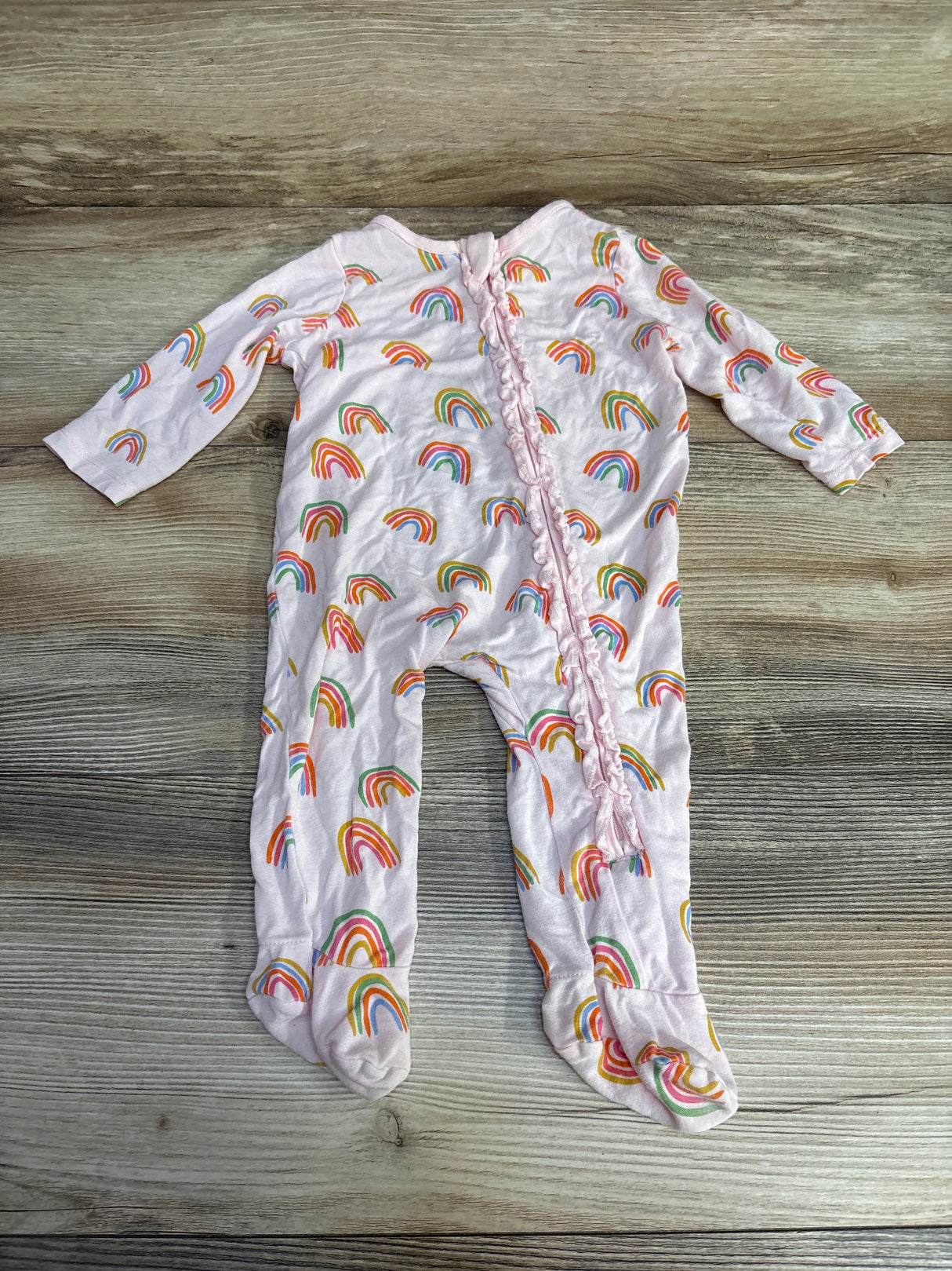 Mudpie Ruffle Rainbow Print Sleeper Pink sz 0-3m - Me n Mommy To Be