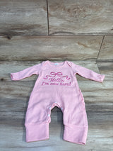 Shein Waffle Knit 'Hello I'm New Here' Convertible Ruffle Coverall Pink sz 0-3m