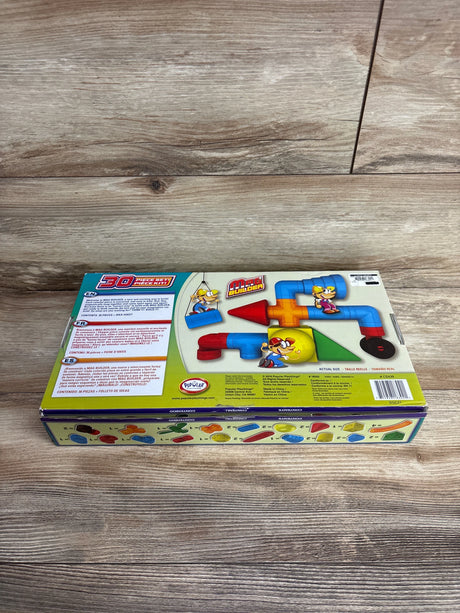 Mag Builder 30-piece magnetic building toy set box on wood surface, colorful pieces visible