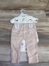 NEW Rabbit + Bear Organic 2pc Dog Print Kimono Bodysuit Set Ivory sz 3-6m