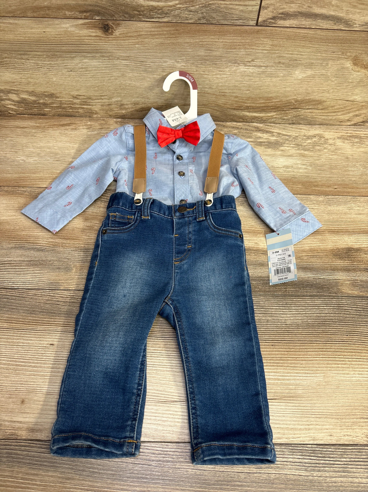 NEW Cat & Jack Candy Cane Suspenders Set Light Blue sz 3-6m